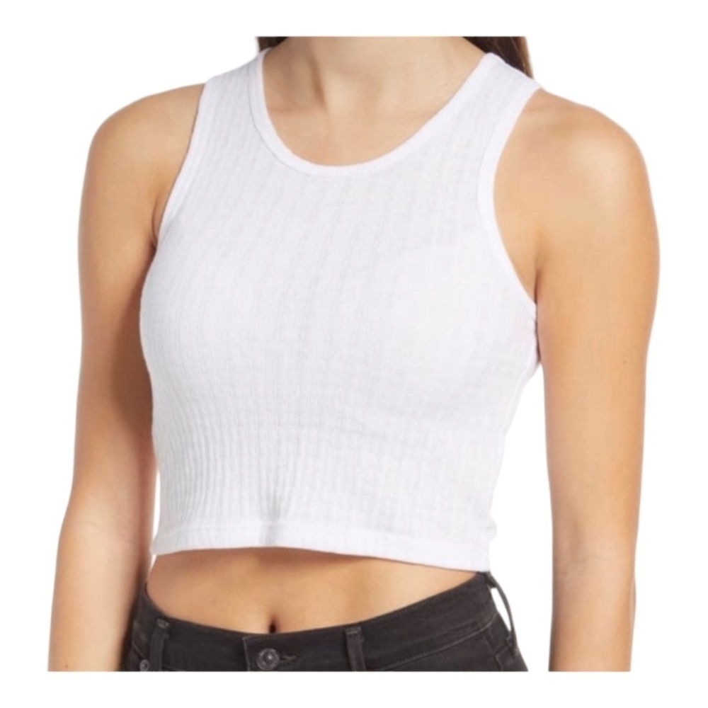 Nwt All In Favor Pucker Ribbed Crop Tank / white